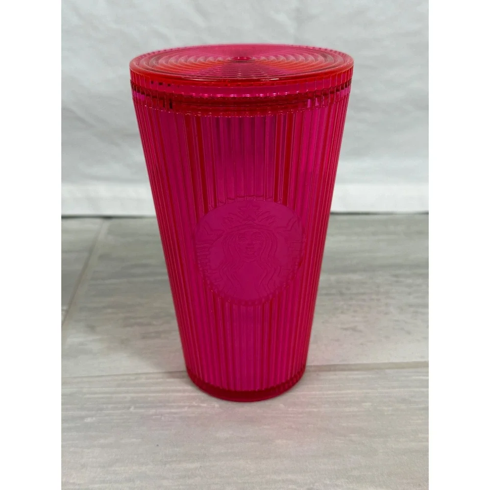 Starbucks Pink Pleated Ribbed Acrylic Cold Cup Tumbler 16oz 2023 Siren Logo